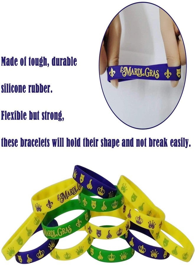 CupaPlay 60PCS Mardi Gras Party Favors Rubber Wristbands - Carnival Birthday Party Supplies Decorations Goodie Bag Stuffers Fillers Silicone Wristband - Image 3